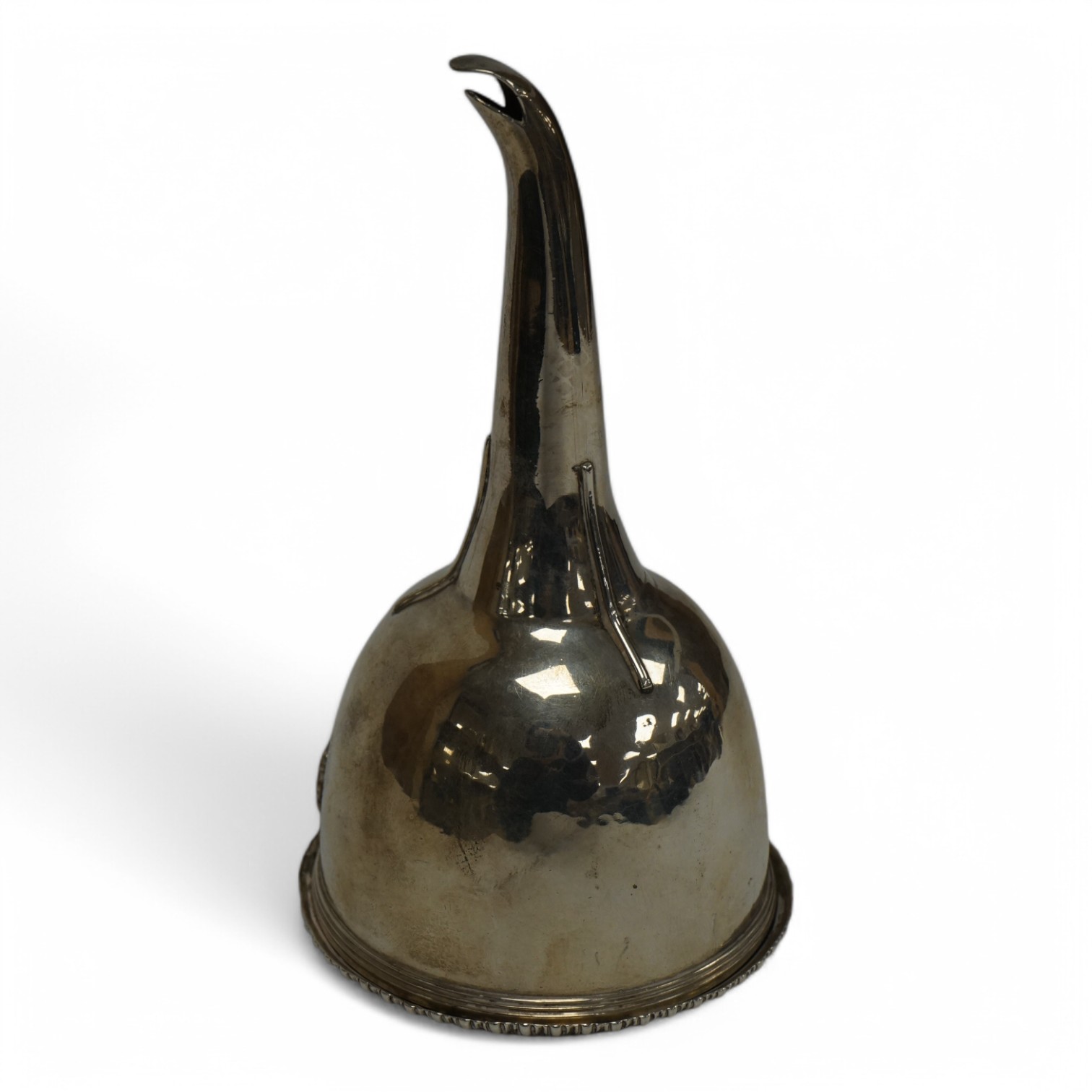 A George III silver wine funnel, by Thomas Johnson, London, 1812, with engraved crest, gadrooned border and shell thumbpiece, no muslin ring, 14.6cm, 5.3oz. Condition - fair to good